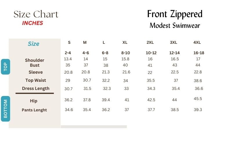 front zippered modest swimwear purple size chart