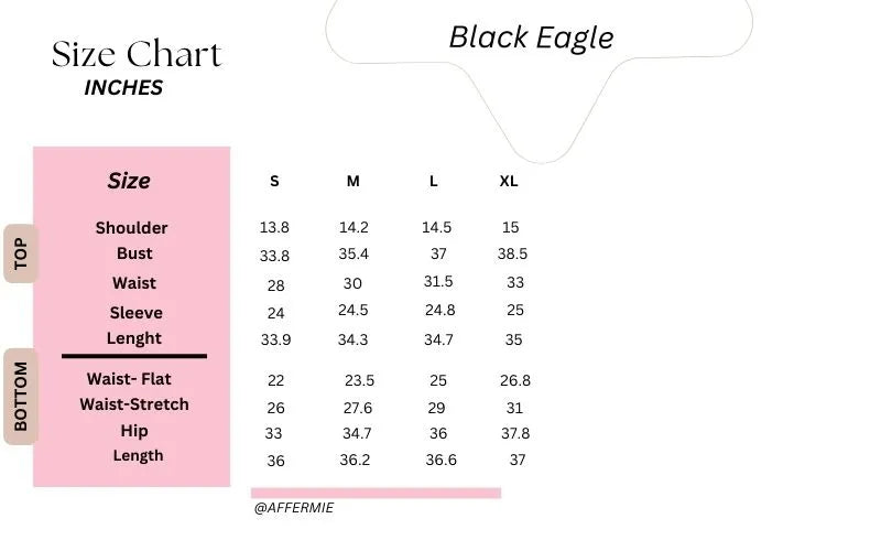 Black Eagle Full Coverage Swimwear size chart