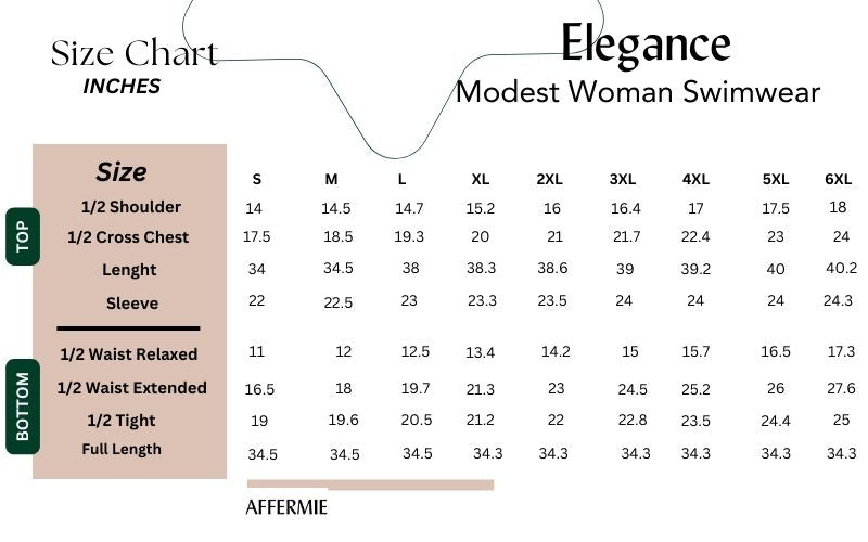  elegance Modest Women Swimwear size chart