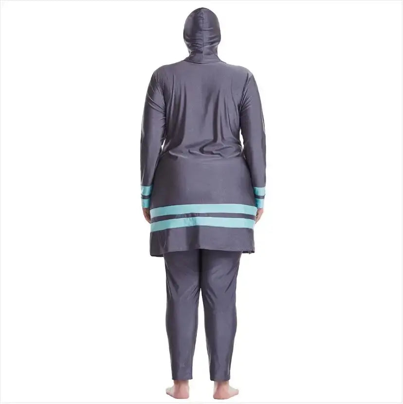 gray model showing High Neck Plus Modest Swimwear