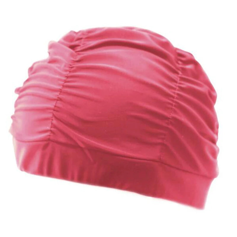 rosa red Pleated Flower Prints Swimming Cap Long Hair 
