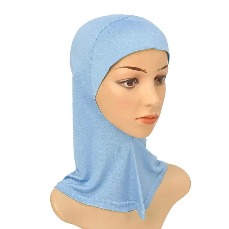 Versatile Underscarf for Women- Cotton Muslim Turban Full Cover Cap Light Blue