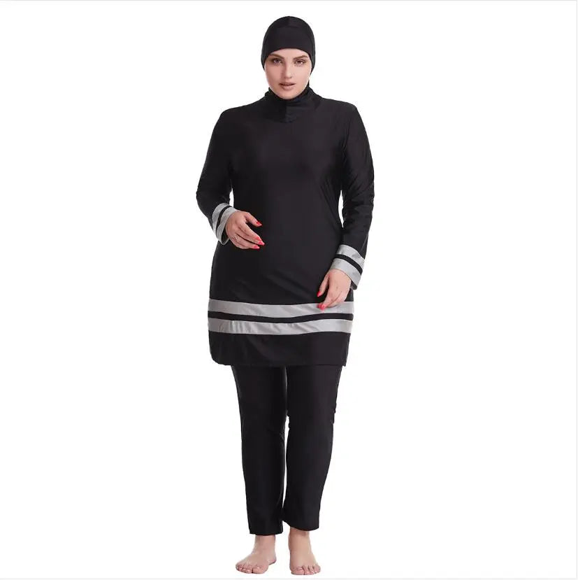 cute muslim girl wearing High Neck Plus Modest Swimwear detect modest high neck plus swimwear