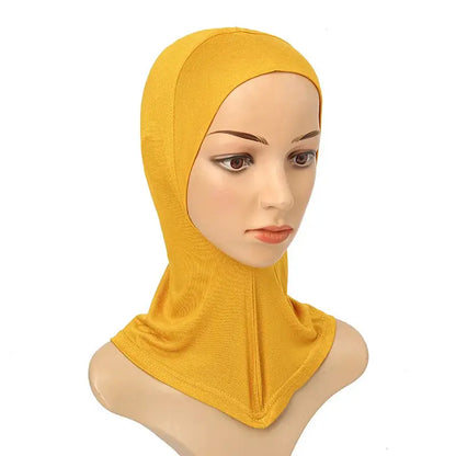 Versatile Underscarf for Women- Cotton Muslim Turban Full Cover Cap Yellow