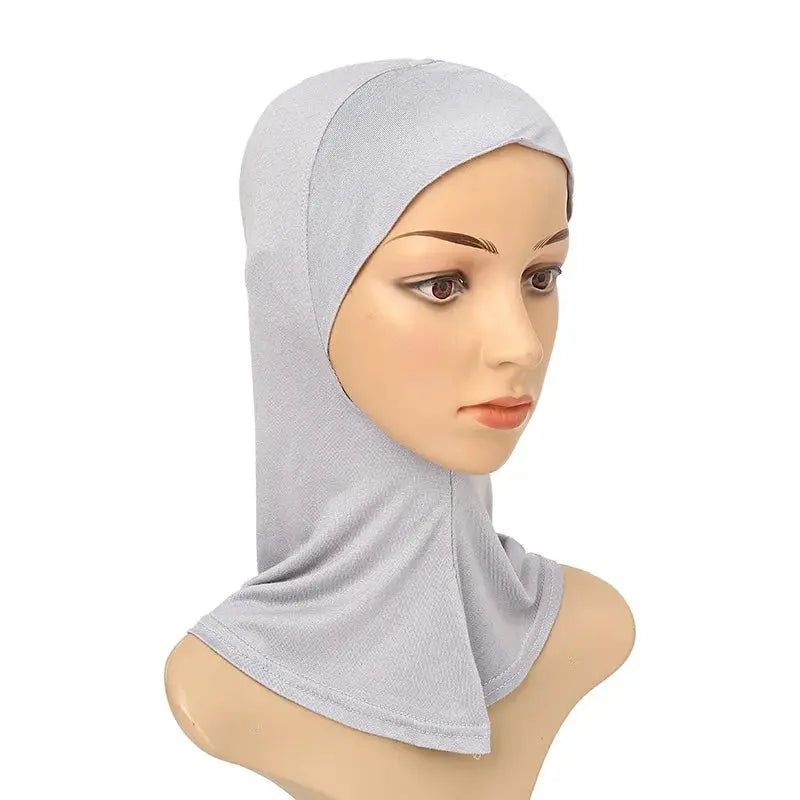 Versatile Underscarf for Women- Cotton Muslim Turban Full Cover Cap Light Gray