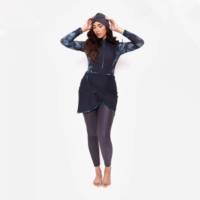 leafy navy blue burkini hijab wear