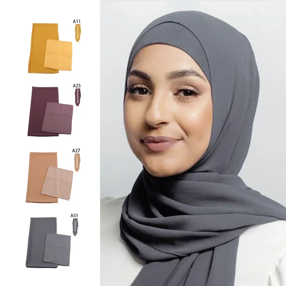 Chiffon Hijab With Matching Inner Cap Muslim Women Hijab Headscarf Chiffon Long Shawl With Match Color Jersey Inner Caps