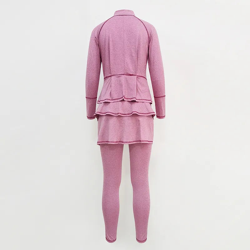 pink modest activewear set skirted leggings