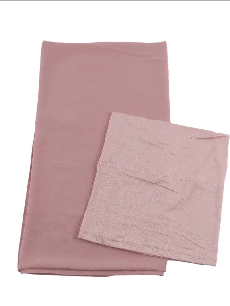 chiffon hijab with matching inner cap set-  powder pink