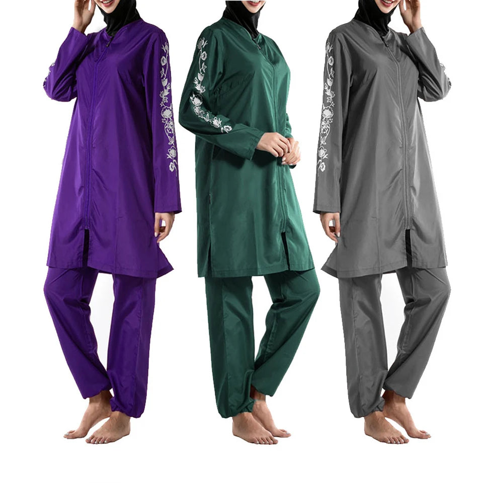 Divine Hijab Burkini- 3pcs Set purple, gray, and green colors