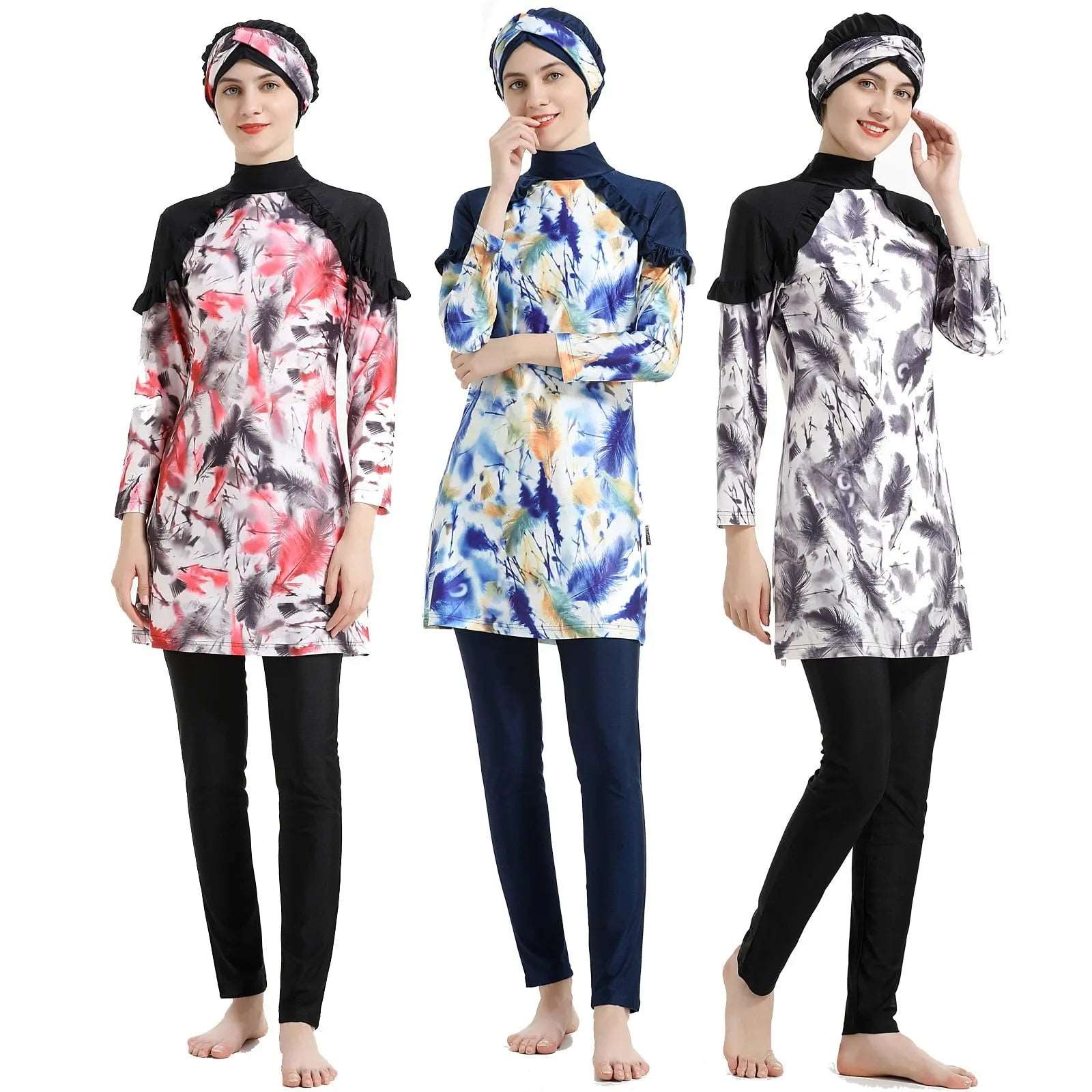 Elegant Modest Hijab Swimwear Three-Piece Set
