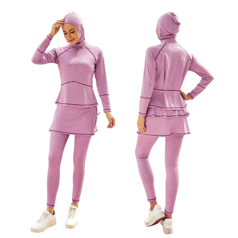 Pink Blossom Hijab Tracksuit: 2-Piece Casual Modest Activewear Set Pink
