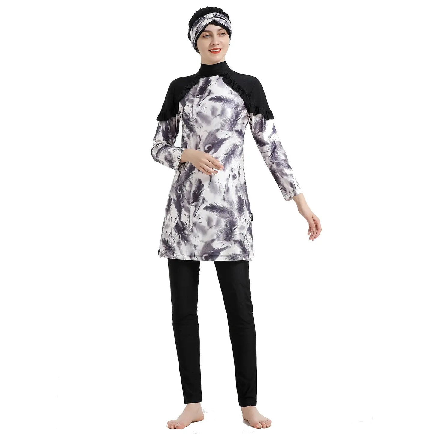 Elegant Modest Hijab Swimwear Three-Piece Set Gray
