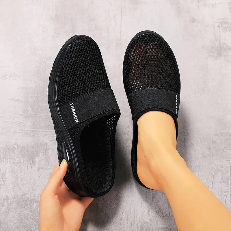 black color airglide sneakers slip ons for women