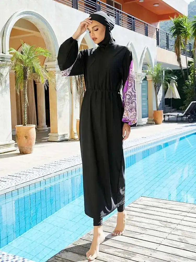 modest swimwear model wearing  black burkini