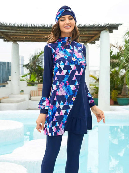 Elegance Triangle Modesty: 3-Piece Muslim Modest Swimwear Set