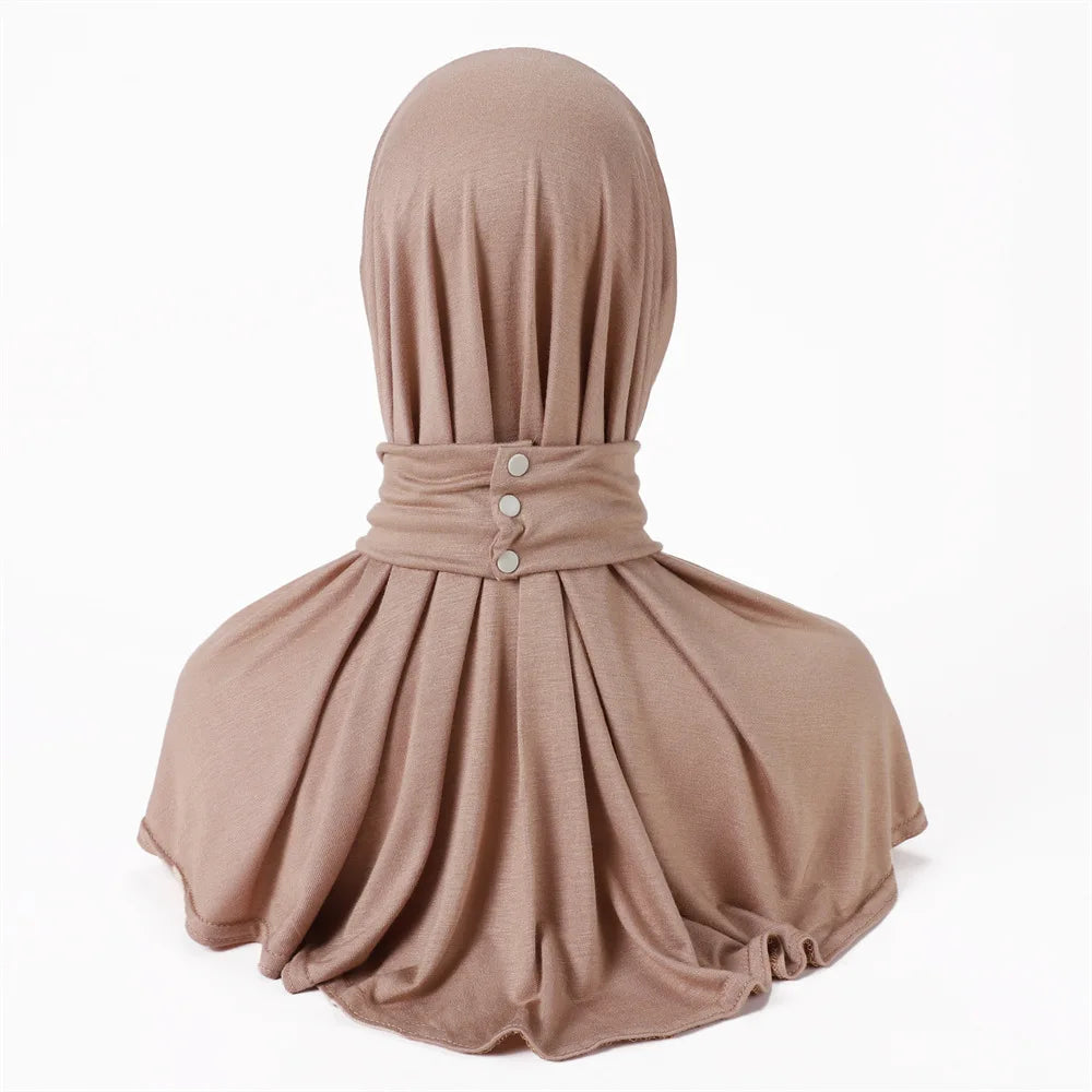 Hijab Inner Cap Adjustable with Snap model showing back look