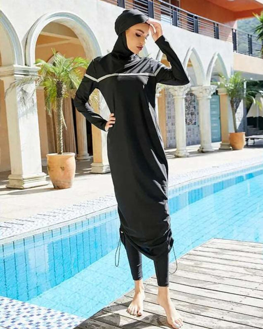 Lila Modest Swimwear Abaya Style-3 Pcs Black