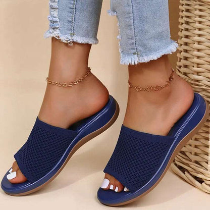 Elastic Comfort: Women's Summer Flat Sandals Navy Blue