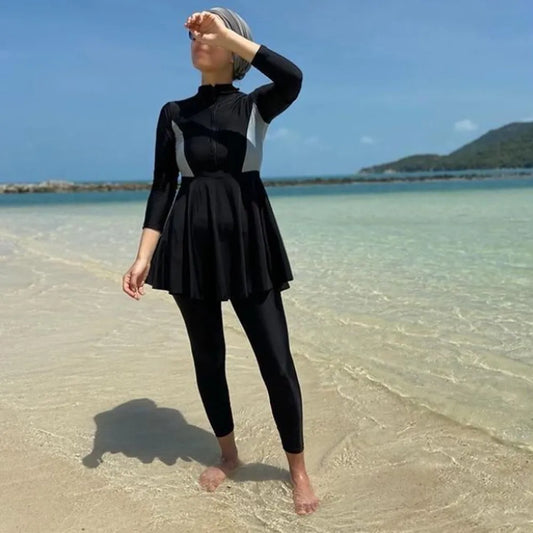 cute black patchwork islamic bathing suit