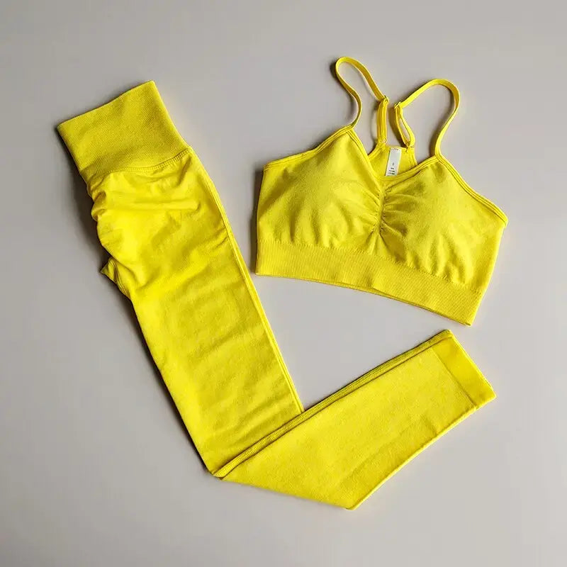 yellow sports bra and legging