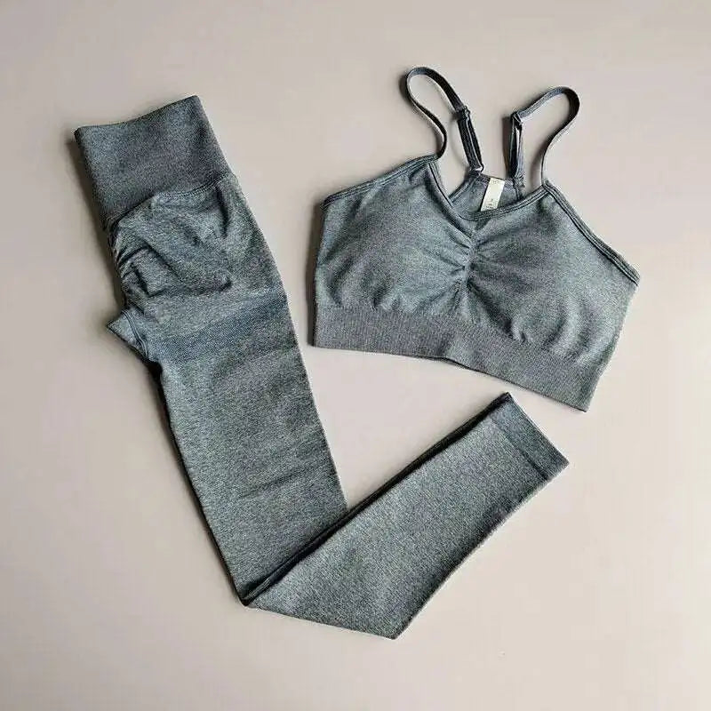 light gray sports bra and legging