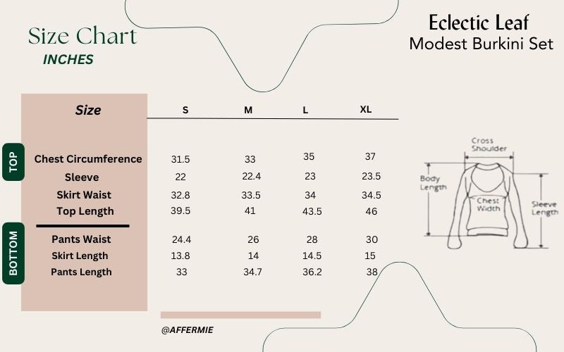 eclectic lead modest burkini set size chart