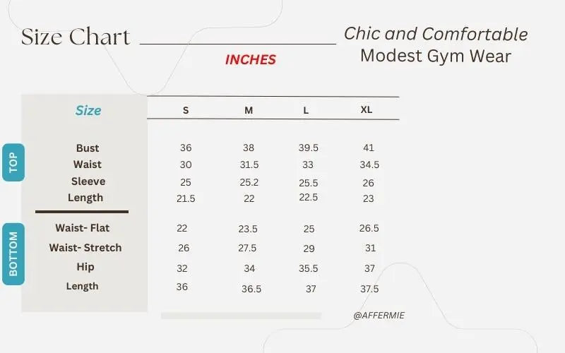 modest gym wear sizes