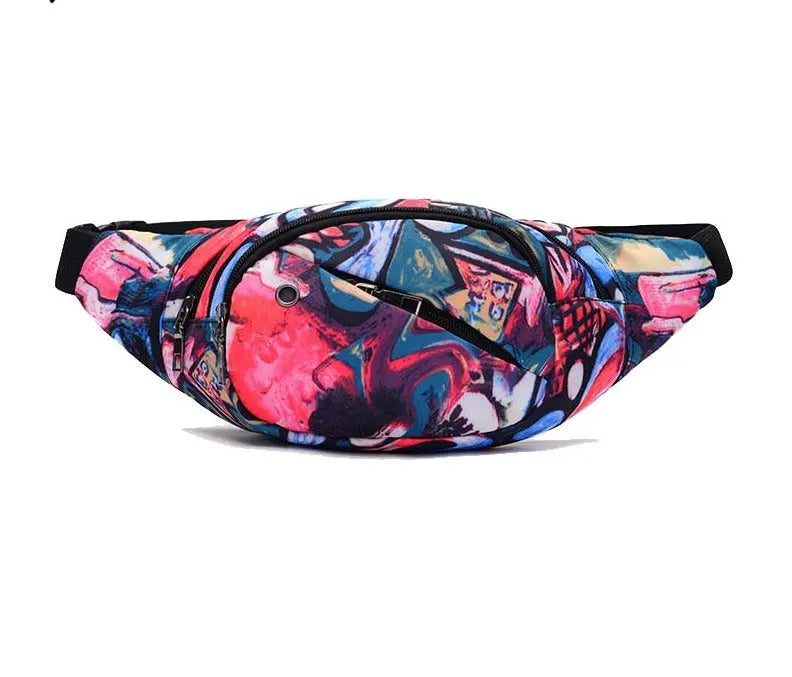Printed Floral and Geometric Travel Waist Bag Pink Geometry Colors