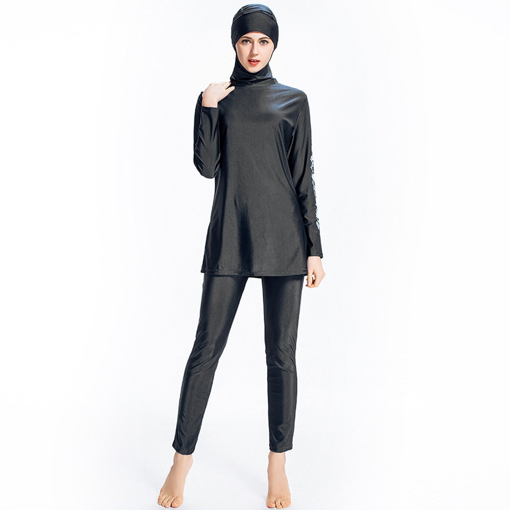 muslim girl wearing black burkini modest swimwear