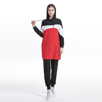 Tracksuit Modest Cover Hooded Set Red
