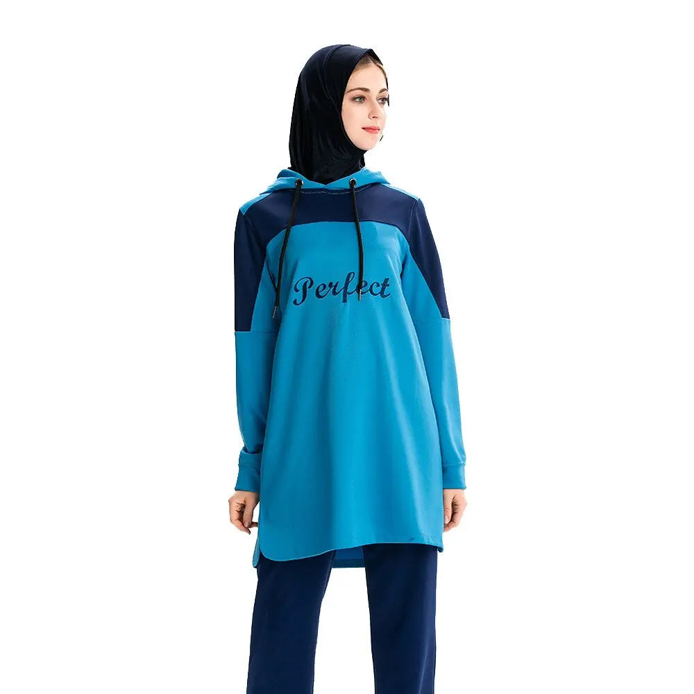 Perfect Hooded Modest Tracksuit Top Blue