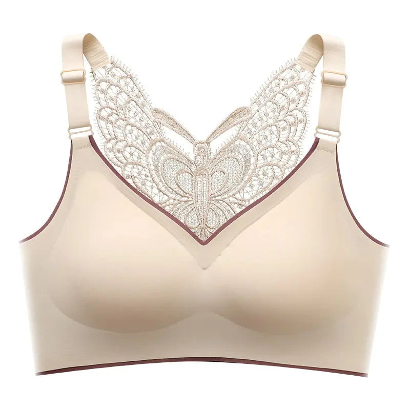 Embroidery Butterfly Back Sports Bra Cream