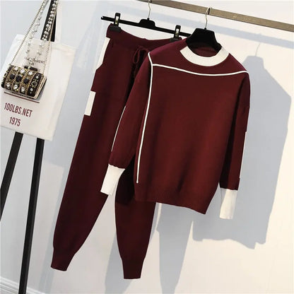 Knitted Autumn Ready Tracksuit Activewear-2pcs Burgundy