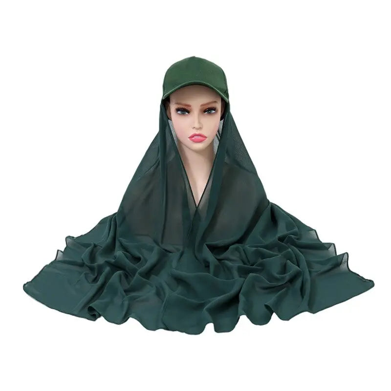 PalmaModa Sheer Jersey Hijab with Baseball Cap Green
