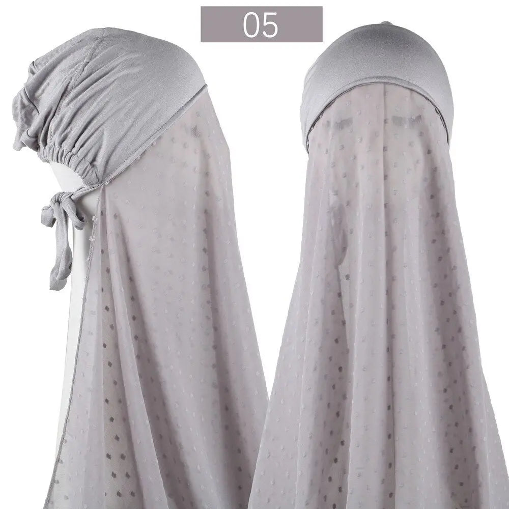 Pinless Chiffon Hijabs with Inner Caps - Easy-to-Wear Headwrap Light Gray