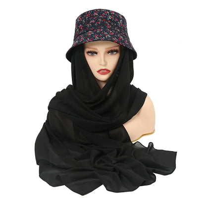 ChicDye: Fashionable Chiffon Hijab Cap Black -Red Flowers