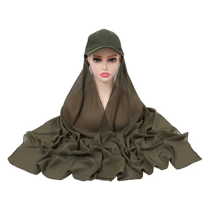 PalmaModa Sheer Jersey Hijab with Baseball Cap Army Green