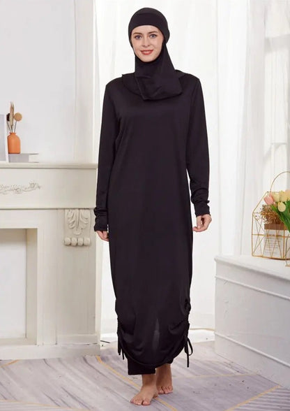 Midnight Elegance: Full Coverage Black Burkini Modest Swimsuit