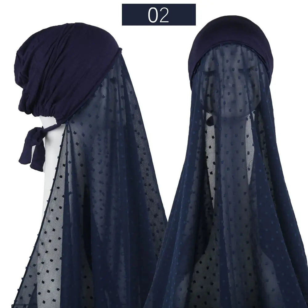 Pinless Chiffon Hijabs with Inner Caps - Easy-to-Wear Headwrap Navy Blue