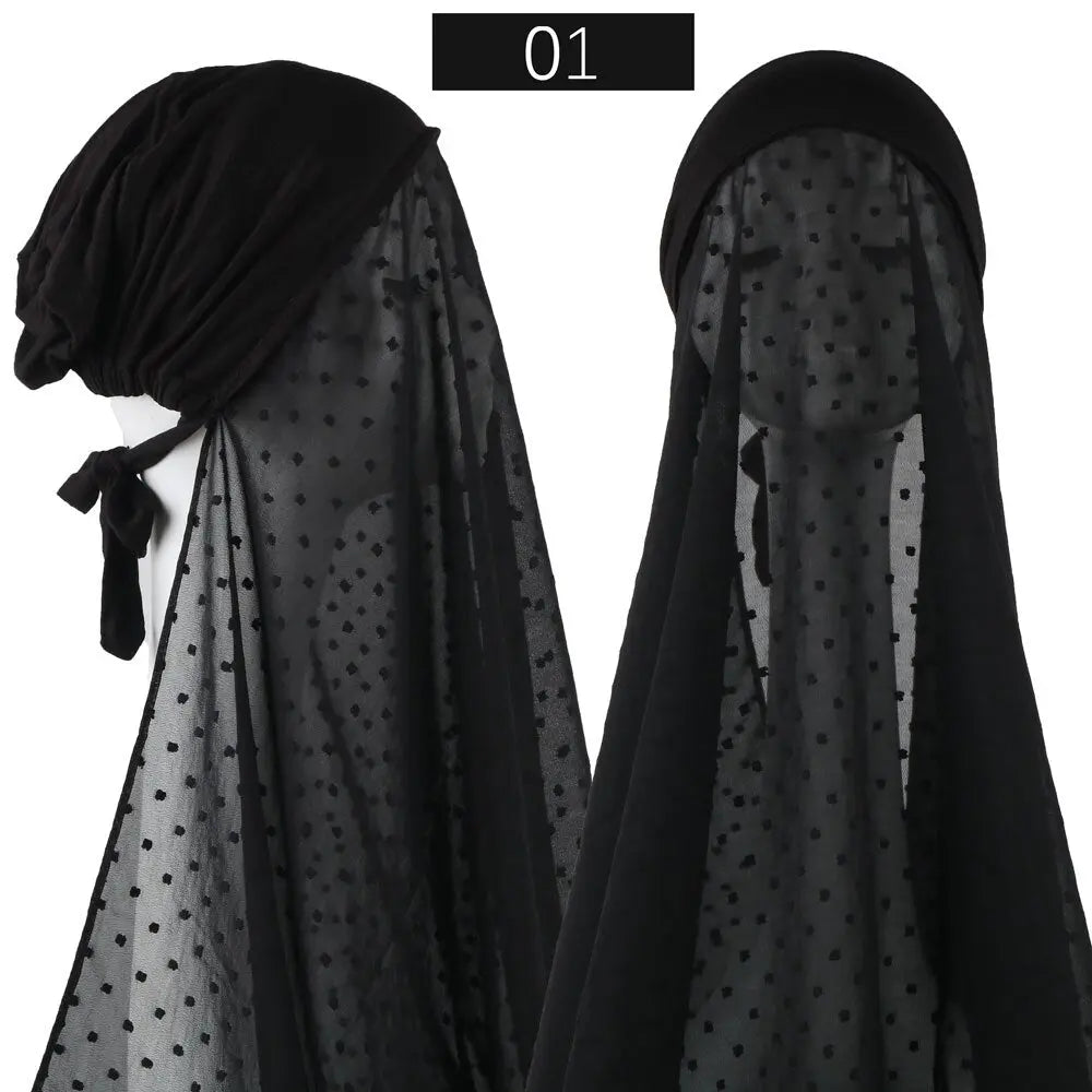 Pinless Chiffon Hijabs with Inner Caps - Easy-to-Wear Headwrap Black