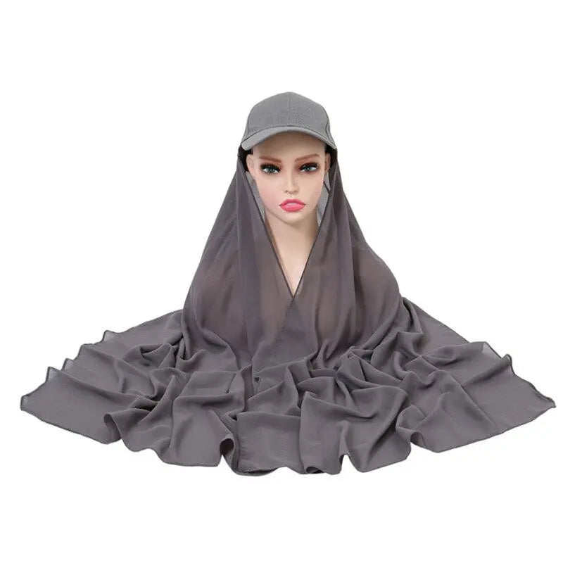 PalmaModa Sheer Jersey Hijab with Baseball Cap Dark Grey