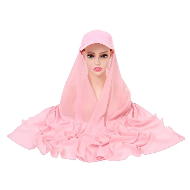 PalmaModa Sheer Jersey Hijab with Baseball Cap Pink